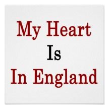 the words my heart is in england are red and black on a white background poster