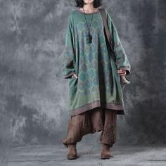 Vintage Prints Plus Size Hoodie Cotton Green Hoodie For Woman in Dark Green One Size - Morimiss.com Oversized Long Sleeve Sweater For Outdoor, Green Long Sleeve Sweater With Pockets, Relaxed Fit Long Sleeve Outdoor Sweater, Green Long Sleeve Hoodie For Fall, Natural Dress, Plus Size Hoodie, Dresses Boutique, Fashion Terms, Nature Dress