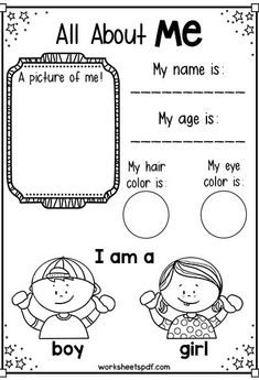 an all about me worksheet with two children