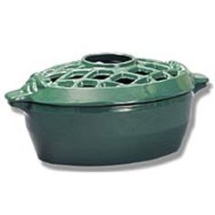 green cast iron casserole with lid