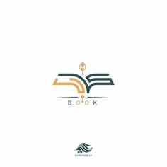 an open book logo with the words,'book'written in arabic and english