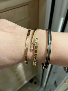 B.zero1, Serpenti viper and Bvlgari logo bangle Bvlgari Logo, Bracelet Stacking, Stacking Bracelets, Jewelry Luxury, Italian Jewelry, Luxury Goods, Bracelet Stack, Leather Goods, Luxury Watches