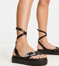 Shoes by South Beach Exclusive to ASOS Adjustable straps Pin-buckle fastening Open toe Flatform sole Studded Gladiator Sandals, Strappy Platform Heels, Square Toe Western Boots, Tie Up Sandals, Western Buckles, Mid Heel Shoes, Braided Sandals, Buckled Flats, Flatform Sandals