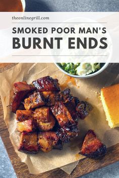 smoked pork man's burnt ends on a cutting board