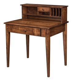 an old wooden desk with drawers on the top and bottom shelf, isolated against a white background