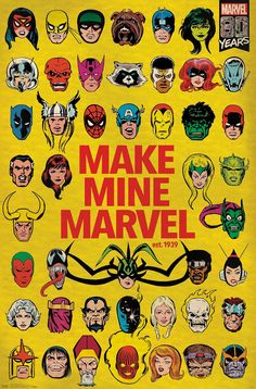 an advertisement for the movie make mine marvel, featuring many superheros and their faces