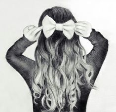 a drawing of a woman with long hair wearing a bow