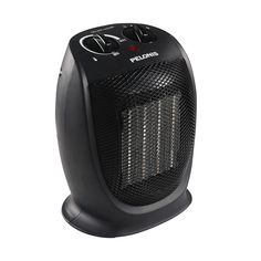 a black electric heater sitting on top of a table