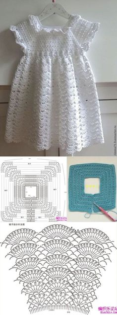 crochet baby dress pattern with instructions to make the top and bottom for it