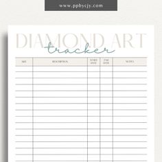 a diamond art tracker is shown with the words, diamonds are not included in this printable