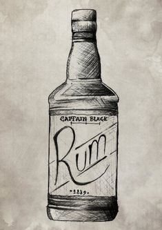 a drawing of a rum bottle with the word rum written on it