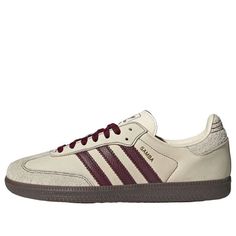 (WMNS) adidas Samba OG 'Wonder White Maroon' IG1987 Maroon Sneakers Women Outfit, Burgundy Tennis Shoes Outfit, Acis Shoes, Maroon Sambas, Adidas Shoes Samba, Maroon Adidas, Maroon Sneakers, Burgundy Adidas, Maroon Shoes