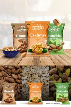 nuts and cashews are on display in this advertisement