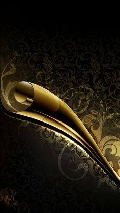 an abstract gold background with swirls and curves on it's side, in the middle