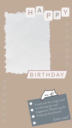 a birthday card with the words happy on it and an image of a cat holding a sign