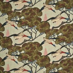 an image of birds in the trees on fabric