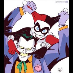 the joker and catwoman are hugging each other in an animated cartoon character drawing, which appears to be from batman comics