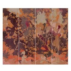 four panels with different colored leaves on them