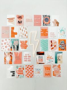 many different types of paper and stickers on a white surface