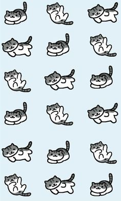 the cats are playing together on the blue background with black and white outlines for each cat