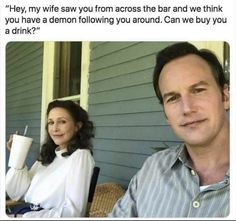 a man and woman sitting on a porch with drinks in their hands, one is holding a paper cup