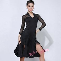 Latin Salsa Cha Cha Performance Dress Color: Black Size: S M L XL XXL Dance: Latin,Rumba,Salsa Note: Fit weight 100-145 lbs lady Asian Size Length Chest Waist Hip cm inch cm inch cm incn cm inch S 102 40.1 80 31.5 60 23.6 80 31.5 M 103 40.5 84 33.0 64 25.2 82 32.3 L 104 40.9 88 34.6 68 26.7 84 33.1 XL 105 41.3 92 36.2 72 28.3 86 33.9 2XL 106 41.7 96 37.8 76 29.9 88 34.6 Payment Method:  Please pay for it with Paypal Shipping: I ship it to US with Standard Speedpak,it usuall need 8-15 workin Dance Clothes Outfits, Bachata Outfit, Dress Tassels, Dance Latin, Biker Bar, Salsa Dress, Latin Dress, Performance Dresses, Ballroom