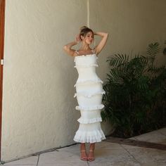 Worn Once To Shoot In! Brand New. Uk Size 6 White Tassel Dress, Ruffle White Dress, White Engagement Dresses, Bachelorette Party Dress, Embellished Midi Dress, Midi Dress White, Club L London, Engagement Dress, Tassel Dress