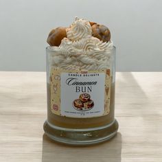 a jar filled with some kind of cake