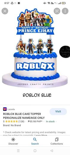 the roblox cake topper is displayed on an iphone