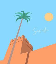 a palm tree is standing in front of a tall building with the word seulma written on it