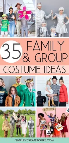 family and group costume ideas with text overlay that reads 35 family & group costume ideas