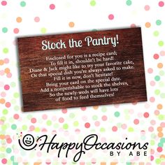 a wooden sign with polka dots on it saying, stick the pantry enclosed for your recipe card