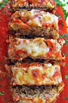 meatloaf stuffed with marinara sauce and parmesan cheese is stacked on top of each other