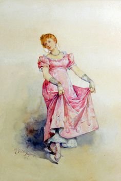 a painting of a woman in a pink dress