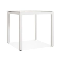 a white table with two legs and a square top on the bottom, against a white background