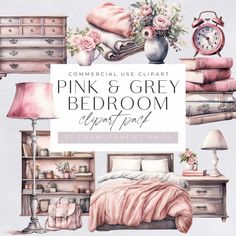 the pink and grey bedroom clipart pack is perfect for decorating your home or office