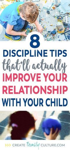 children playing with toys and text that reads 8 discipline tips that actually improve your relationship with your child