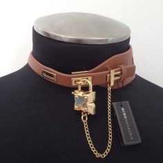 Bcbgmaxazria Bcbg Choker Collar Necklace New With Tag Brown Vegan Leather Gold Toned Lock And Chain Adjustable One Size "Cognac" Brown Statement High Fashion Jewelry Leather Collar Necklace, Posture Collar, Locking Collar, Gold Collar Necklace, High Fashion Jewelry, Leather Choker Necklace, Choker Collar Necklace, Full Figure Fashion, Body Jewelry Piercing