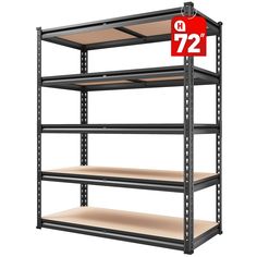 an industrial shelving unit with shelves for storage