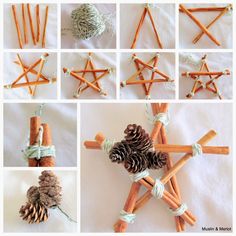 how to make a star ornament out of cinnamon sticks and twine with pine cones