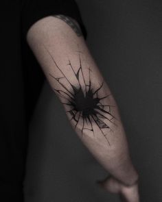 Broken Glass Elbow Tat, Broken Glass Tatoos Ideas, Tattoo Cracks, Cracked Glass Tattoo, Pyro Tattoo, Elbow Tattoos For Men, Inside Elbow Tattoo, Elbow Tattoo Design, Glass Tattoo Ideas