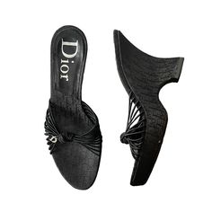 Vintage Dior Black Monogram With Crystal D Charm Wedge Sandal Heels Very Rare Colour For This Design! Size - It 39 Condition - Some Scruff Marks At The Front Of Left Shoe As Pictured. Dior Vintage Sandals, Shoes Vintage, Sandal Heels, Dior Shoes, Wedge Sandal, Vintage Shoes, Vintage Dior, Very Rare, Wedge Sandals