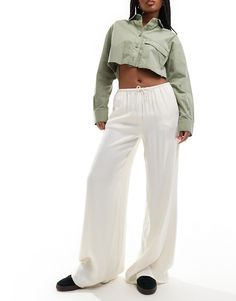 Wide Leg Pants by Bershka Adding to bag in 3, 2, 1… Plain design High rise Drawstring waistband Side pockets Wide-legged Satin Trousers, Satin Pants, Winter Party Dress, Long Sleeve Floral Dress, Linen Trousers, Satin Slip Dress, Plain Design, Maxi Dress Trend, Swimwear Sale