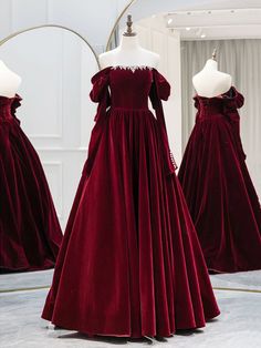 Red Velvet Prom Dress, Red Velvet Gown, فستان زهري, Prom Dress Burgundy, Burgundy Evening Dress, Dress Elegant Long, A Line Prom Dress, Velvet Prom Dress, Long Formal Dress