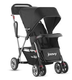 the jovo stroller is red and black