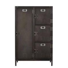 a large metal cabinet with four drawers on one side and three doors on the other