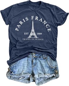 PRICES MAY VARY. 【Material】This france traveler shirt is made of cotton blend, which is stretchable, soft and lightweight. Suggest to hand wash with cold water, do not dry clean, not bleach. 【Feature】Paris french shirt tops, paris lover tee shirt, funny letters printed tees, casual short sleeve t shirt, round neck shirt, loose casual tee. Our france tee is a must in your wardrobe to travel in paris. 【Gift】Are you a Paris lover? If so, come to get this tee shirt.Our paris city shirt is a great gi Cotton Crew Neck T-shirt For Travel, Cotton T-shirt For Summer Travel, Cotton Short Sleeve T-shirt For Travel, Summer Travel Cotton T-shirt, Cotton T-shirt For Travel In Summer, Graphic Tee With Crew Neck For Travel, Short Sleeve T-shirt For Summer Travel, Crew Neck Tops For Summer Travel, Graphic Tee For Summer Travel