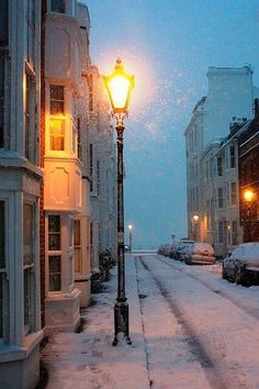 a street light is covered in snow on a snowy day