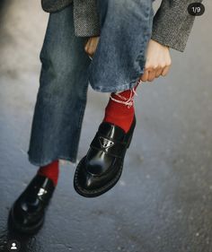 Loafer Outfits, Loafers With Socks, Prada Loafers, Chanel Slingback, Red Socks, Sock Outfits, Dior Saddle, Dior Designer, Replica Designer Handbags