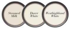 three oval frames with the words steamed milk, dozer white and westingland white